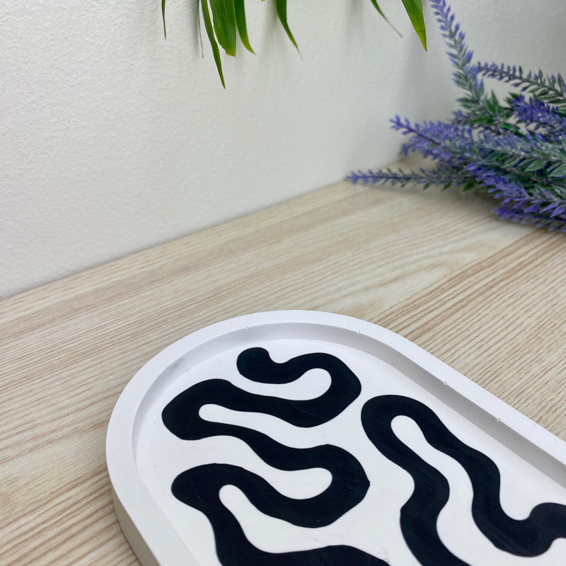 Oval Trinket Tray Dish, Black Swirls