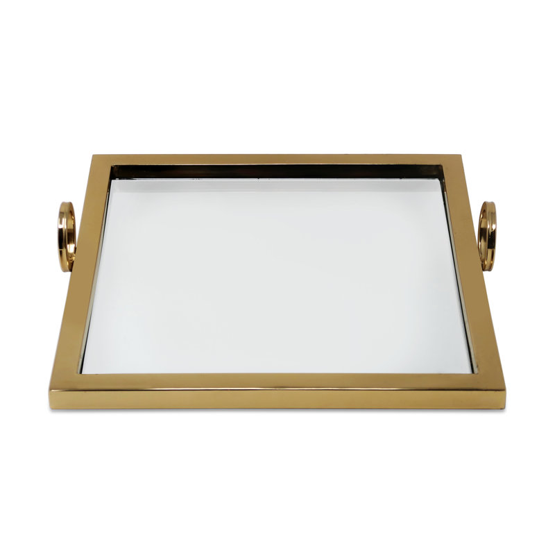 Square Mirror Tray - 13.75"L, Gold