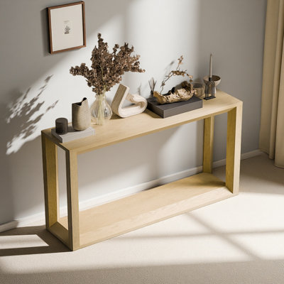 60" Rectangular Solid Wood Veneer Console Table, Wide Sofa Table, Behind Couch Table With Ample Storage For Entryway