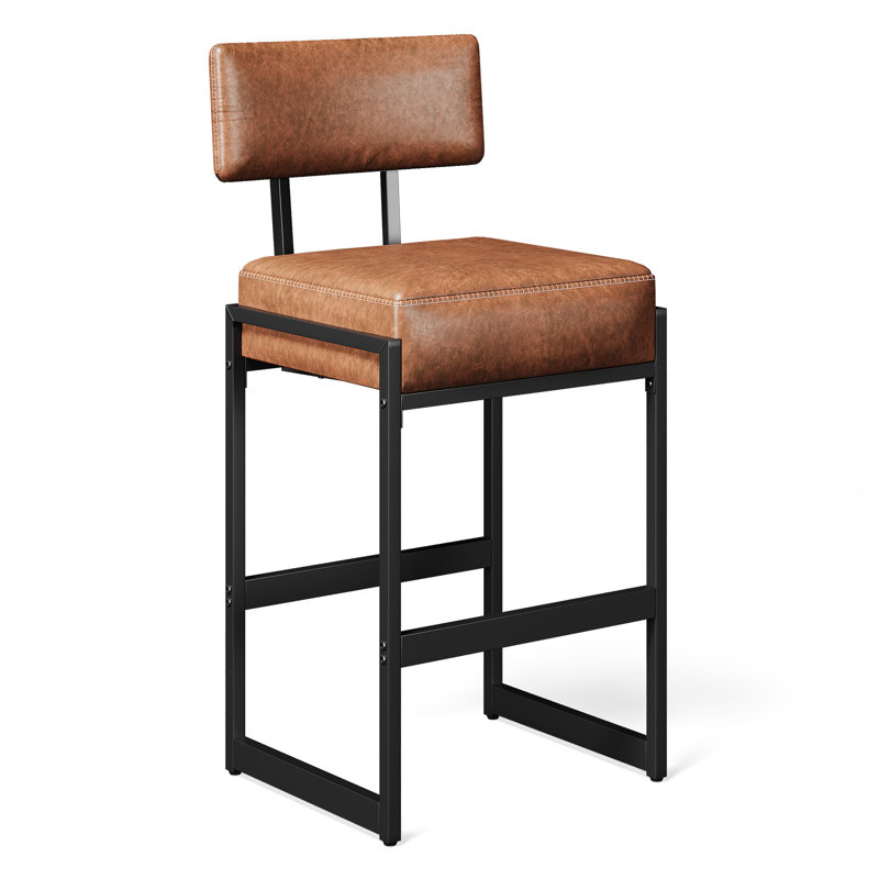 26.7"H Faux Leather Upholstered Counter Stool with Metal Frame, Brown, 3