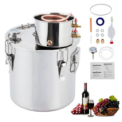 Alcohol Still 3 Gal 12L Water Alcohol Distiller Spirits Kit w/Copper Tube & Display Thermometer, Home Brew Wine Making Kit for DIY Whiskey, Wine, Brandy, Essential Oil