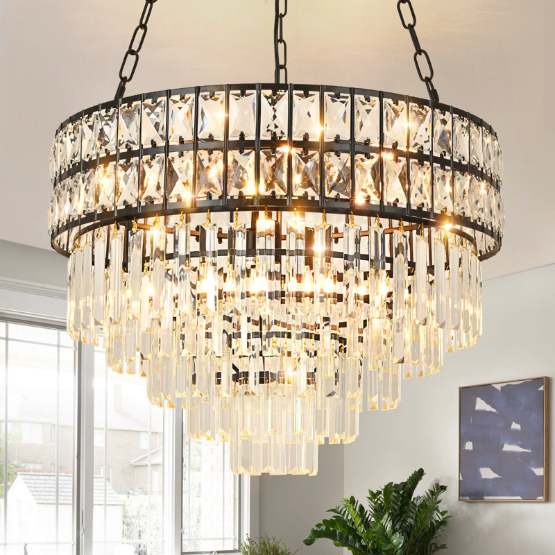 Imma Crystal Empire Chandelier, Black, 15.7" H x 21.6" W x 21.6" D