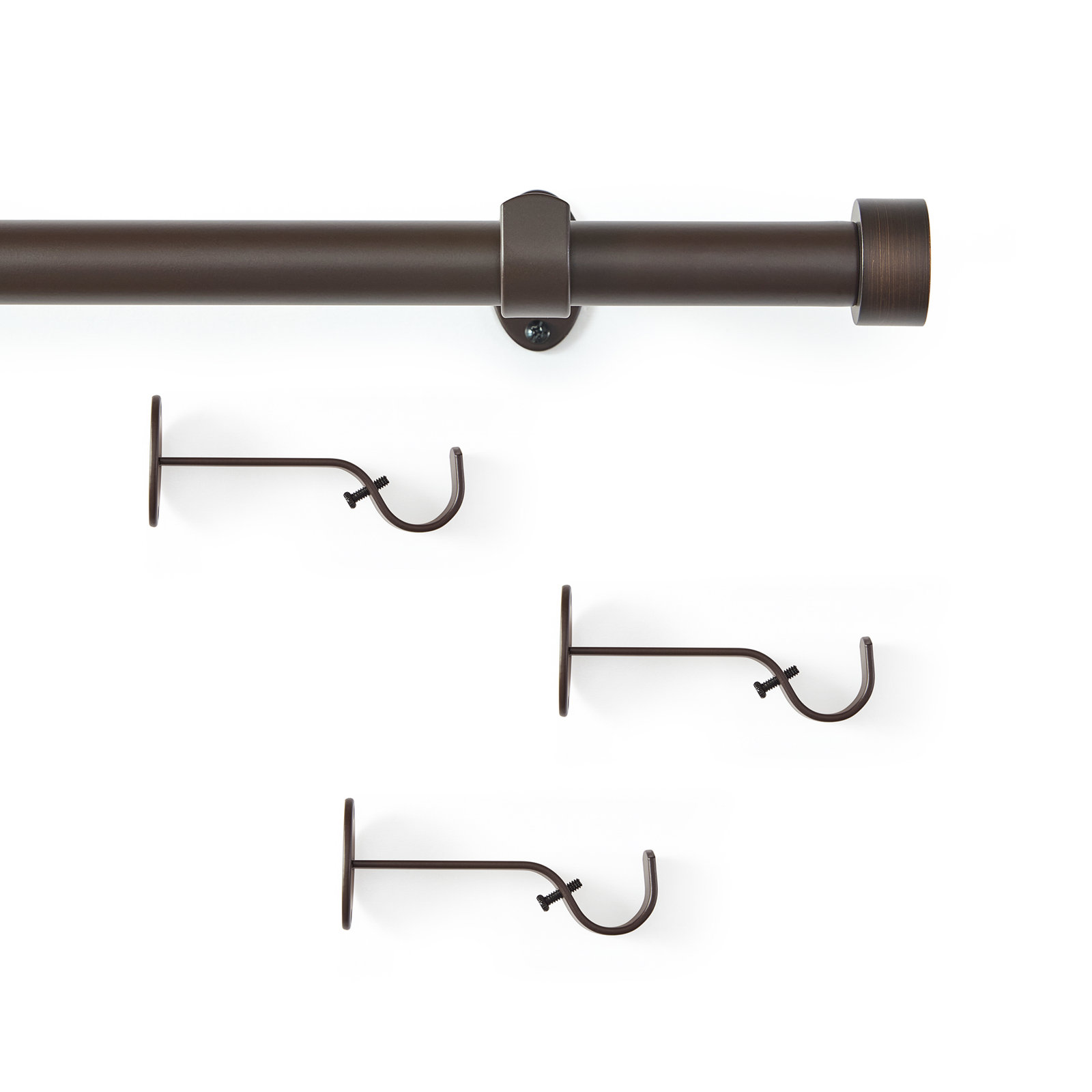 Victorine Cap Finial Single Curtain Rod, 32"W x 78"L, Antique Bronze