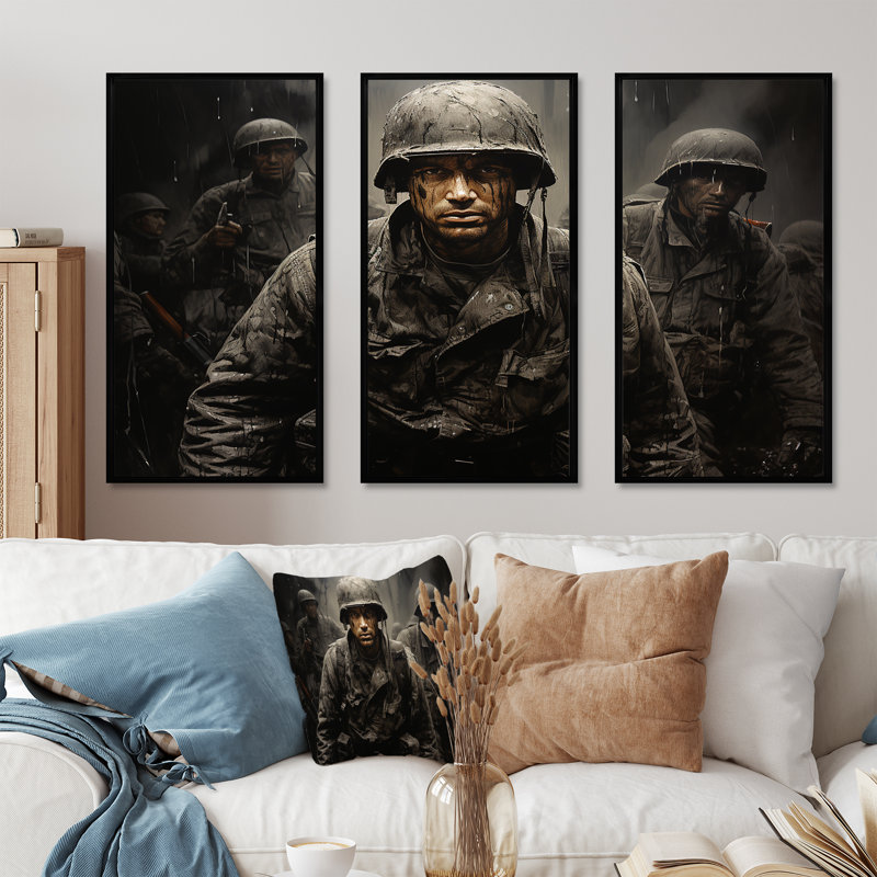 «Militaires», ensemble d'art mural sur toile militaire, H 28 po x l 36 po x P 1 po, Cadre flottant noir