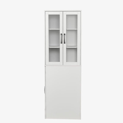 70.87" H Display Storage Cabinet , 4 Tier multi-functional pull-out multi-tier storage shelf & 2 Glass Doors, Modern Wooden Tall Bookshelf Bookcase