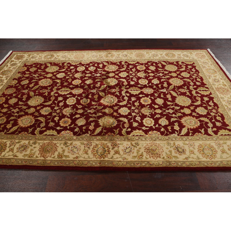 Tapis unique brun clair / rouge noué à la main 5 pi 9 po x 9 pi New Age