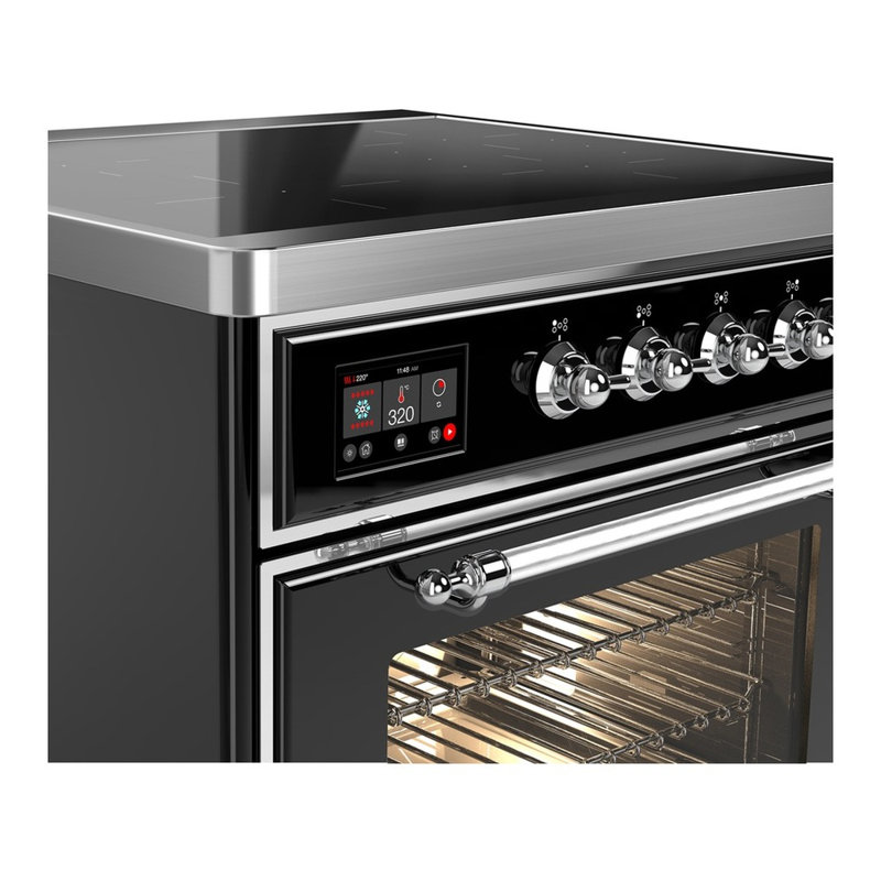 Majestic III Series 30 Inch Induction Range with 4 Induction Elements in Glossy Black (Chrome Trim), Chrome, Glossy Black
