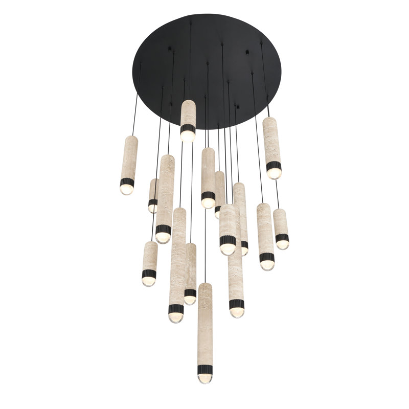Lustre, 16 lumières, 32 po, noir mat, travertin, Noir mat