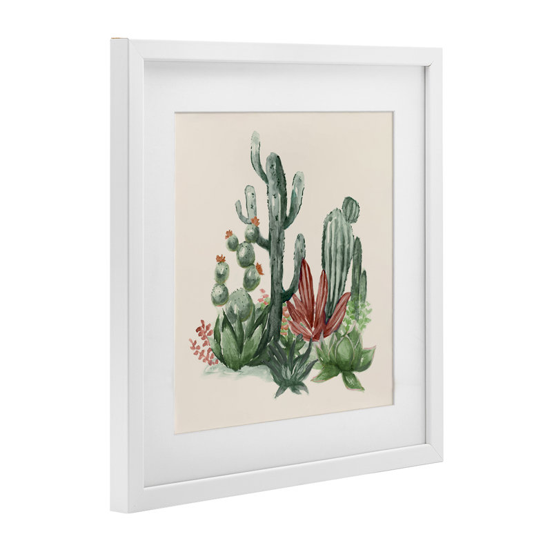 «Mojave Green Cacti», reproduction d'art sous verre encadrée par Nan, H 13 po x l 13 po, Cadre blanc côtier