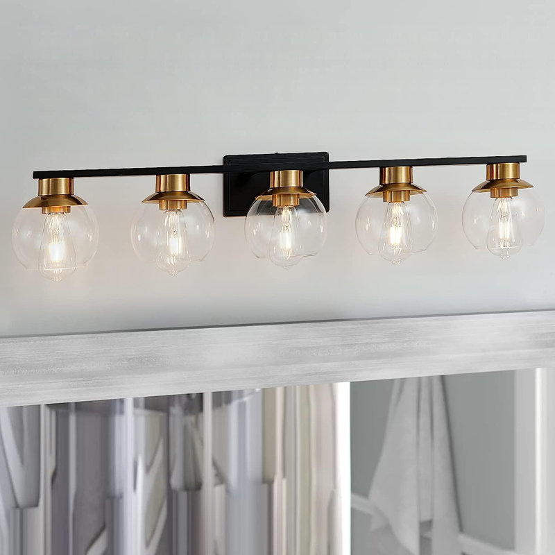 Geneva Dimmable Bathroom Vanity Light Fixtures, Matte Black/Gold, 5