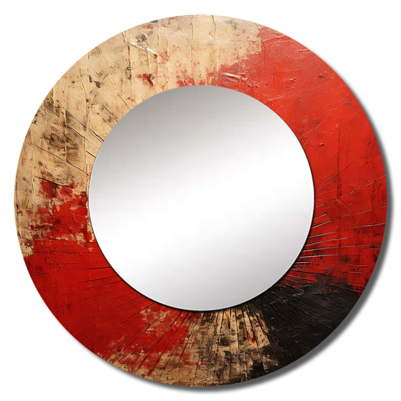 Shanira Red Ruby Rays - miroir mural décoratif de formes abstraites, grand miroir rond moderne, impression d'art en métal