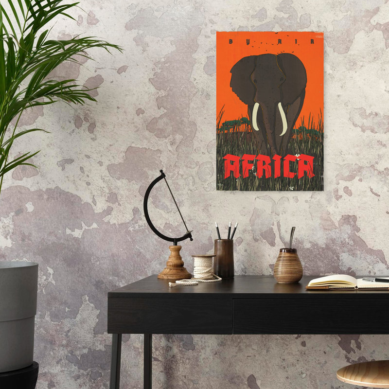 Art mural rétro, safari africain, nature, faune, 24" H x 16" W