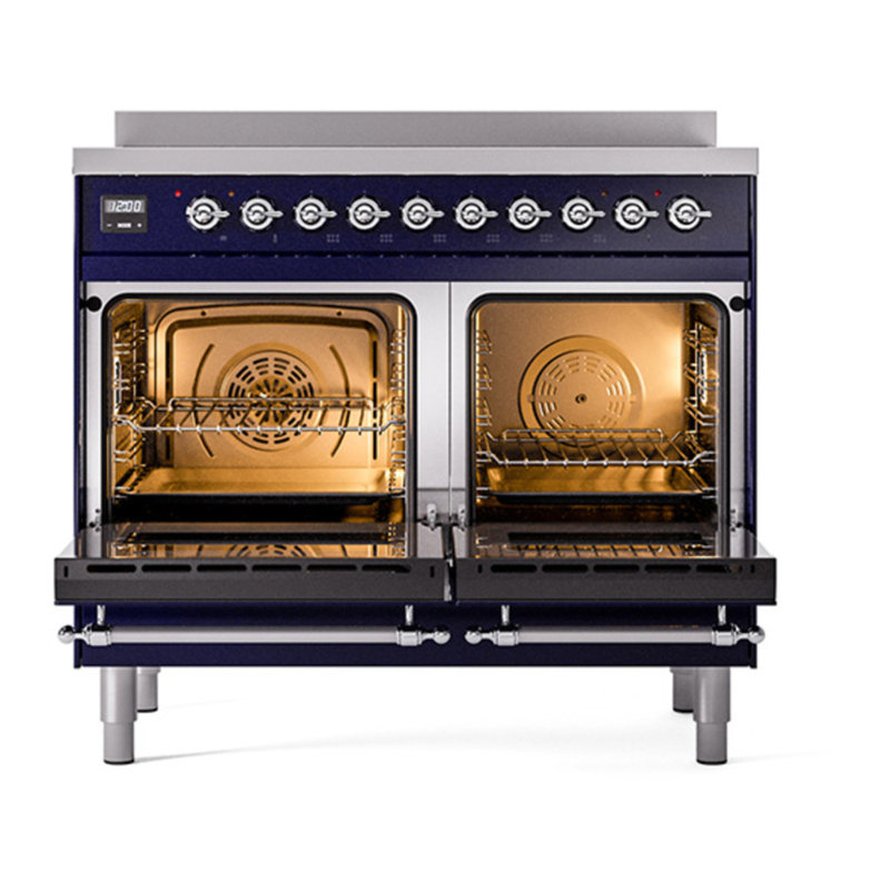 Cuisinière à induction 40 pouces avec 6 éléments à induction ILVE Nostalgie II Series (porte pleine), Bleu de minuit / chrome