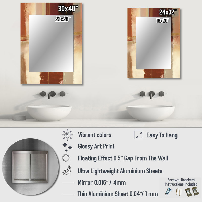 Chocolate Brown Elementary VI - Abstract Decorative Mirror, Brown Wall Mirror, Printed Metal Art, 32" x 24"