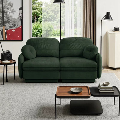 Rumley 73.2" Chenille Cloud Loveseat Sofa with Round Pillows, Quilted Back Cushions, Deep Seat and Recessed Base Frame