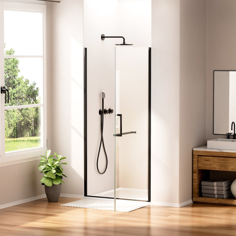 36 In. W X 72 In. H Pivot Frameless Shower Door In Matte Black Finish With Tempered Glass, Matte Black
