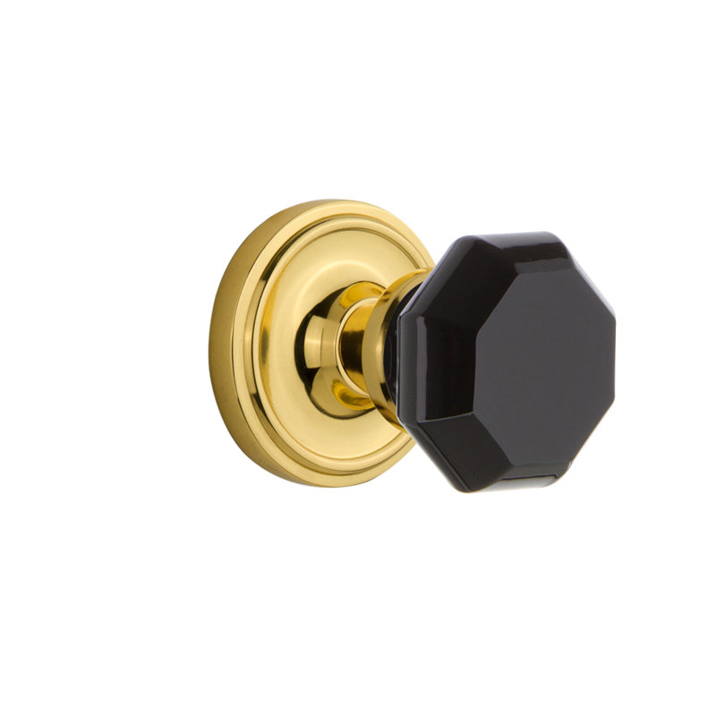 Classic Rosette with Waldorf Black Door Knob, Polished Brass