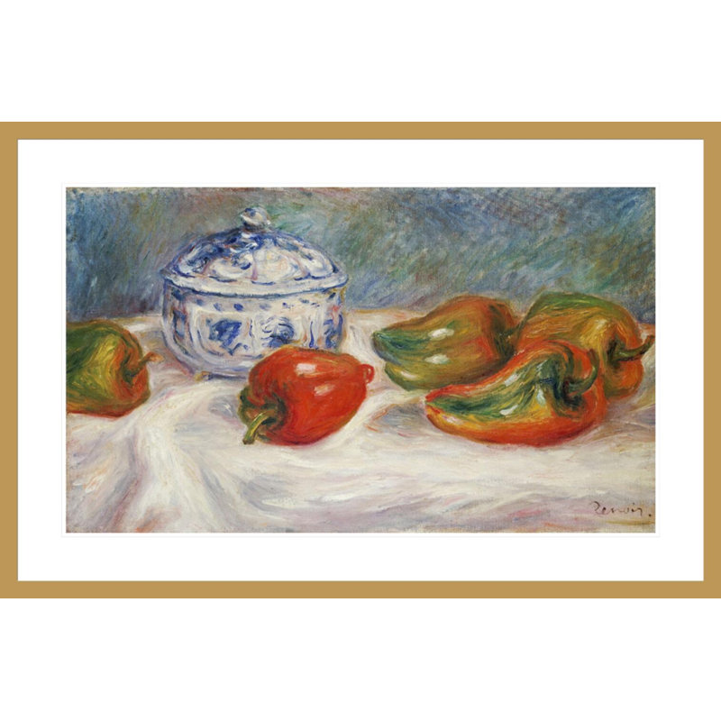 Nature morte avec un bol à sucre et des poivrons - Pierre-Auguste Renoir - Impression Giclée encadrée, H 27,43 po x l 41,5 po