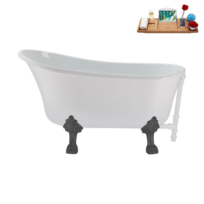 51.2'' x 25.6'' Soaking Acrylic Bathtub, Brushed Gun Metal, Glossy White