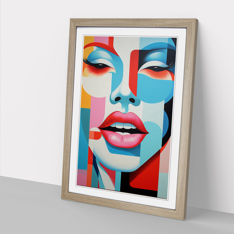 Lips Mouth Constructivism - Single Picture Frame Print on Wood, 64cm H x 46cm W x 2cm D, Oak