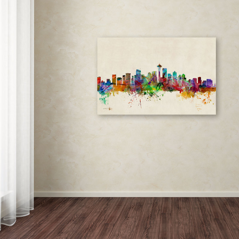 Seattle Washington Colorful Cityscape Canvas Art with Floater Frame