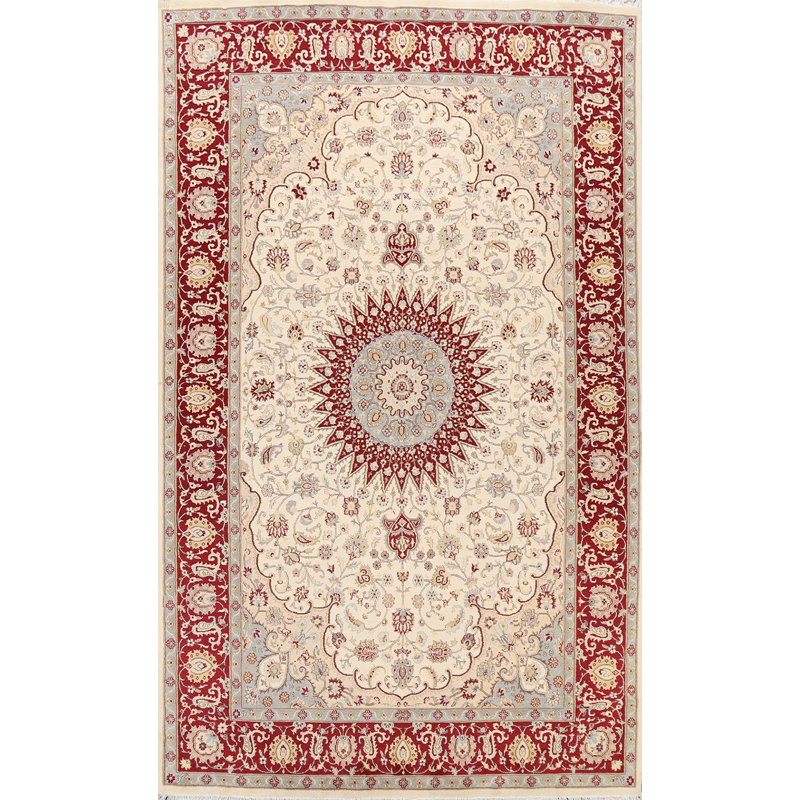 Tapis ivoire noué à la main de conception unique 6 pi 0 po x 9 pi 3 po
