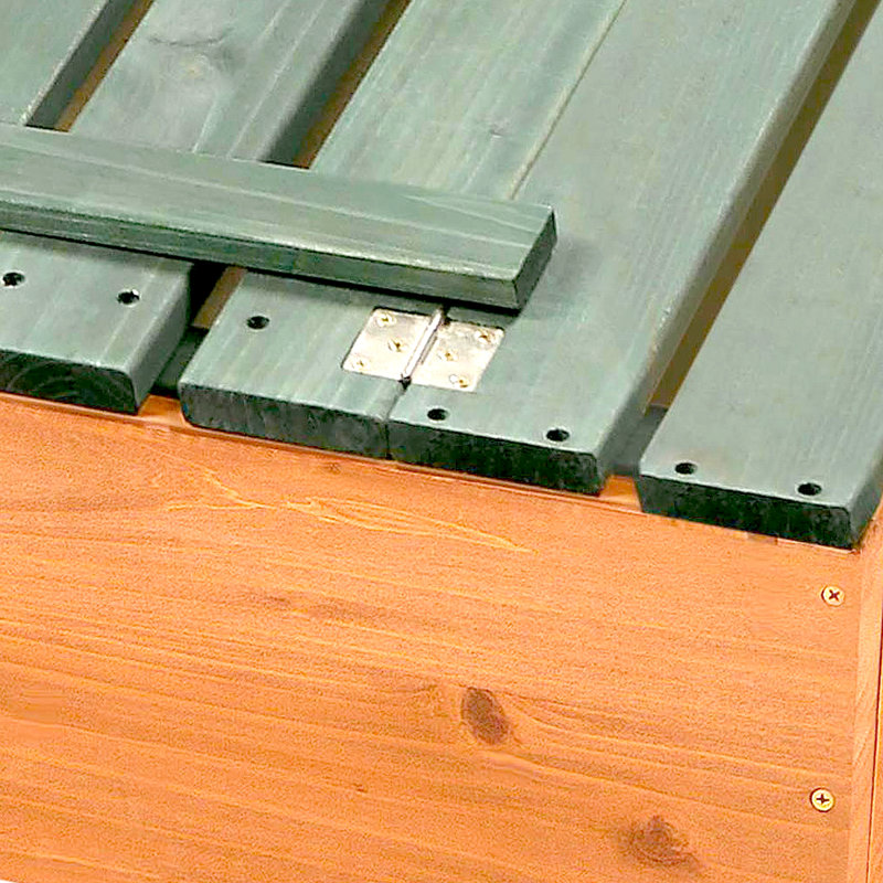 Natural Green Cedar Wood Square Sandbox with Convertible Bench Seats