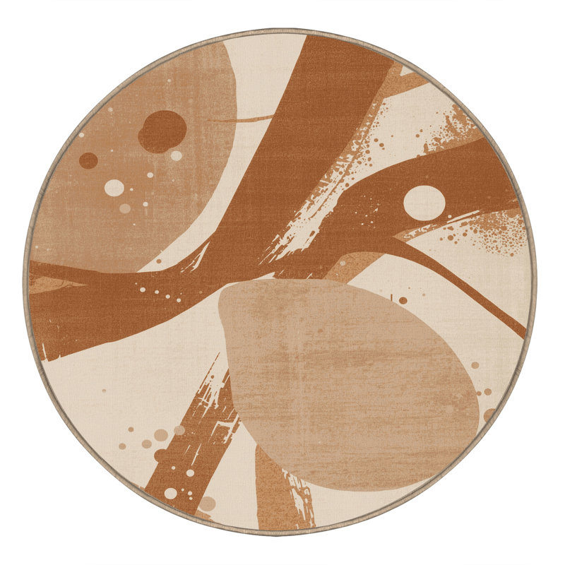 Soft Plush Narberth Eclectic Abstract Area Rug in Brown – Beige Binding, 8' Round