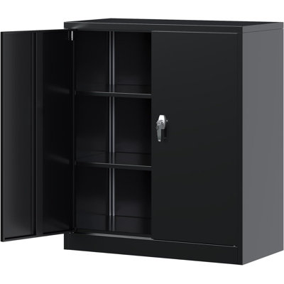 Metal Storage Cabinets With Lock,2 Doors And 2 Adjustable Shelves - 35.4"" Steel Lockable File Cabinet,Locking Counter Cabinet For Home Office,Garage,S -  Latitude RunÂ®, 89D1EA4048954054BB158DD1463EAB3E