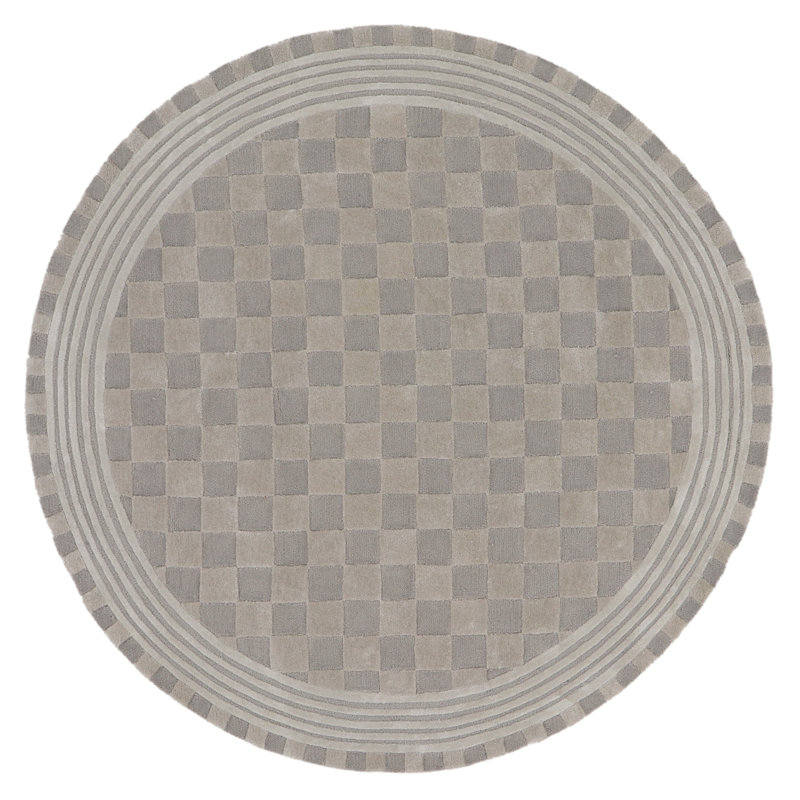 Light Gray Tonal Check Rug, Round 6'