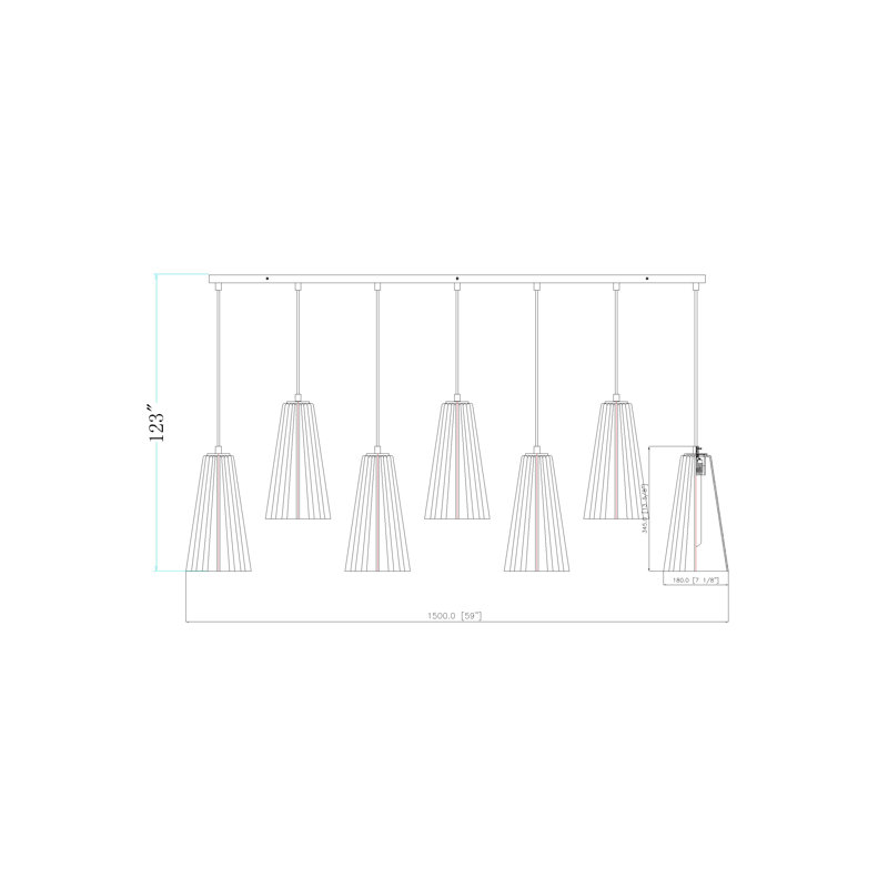 Matte Black 54'' Linear Chandelier with Frosted Glass Shades