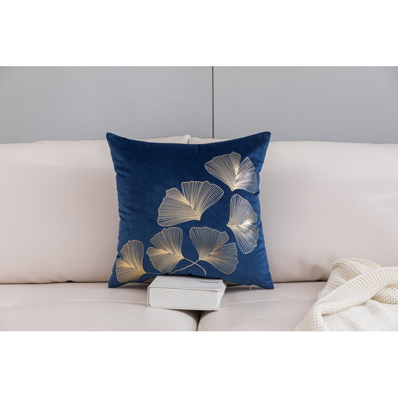  Housse de coussin Gold Ginkgo, Bleu, H 18 po x l 18 po