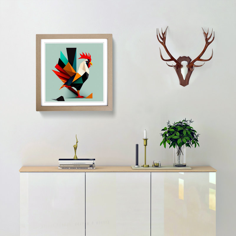 Rooster Suprematism 1 Piece Single Picture Frame Wall Art, Oak