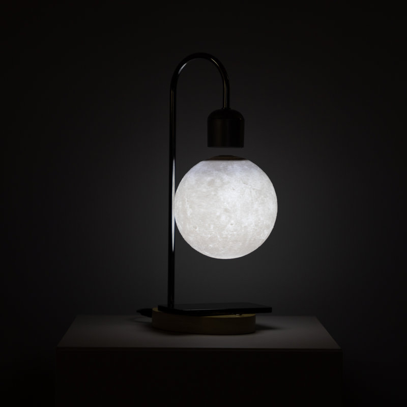 Levitating Moon LED Lamp with Wireless Phone Charger, Silver