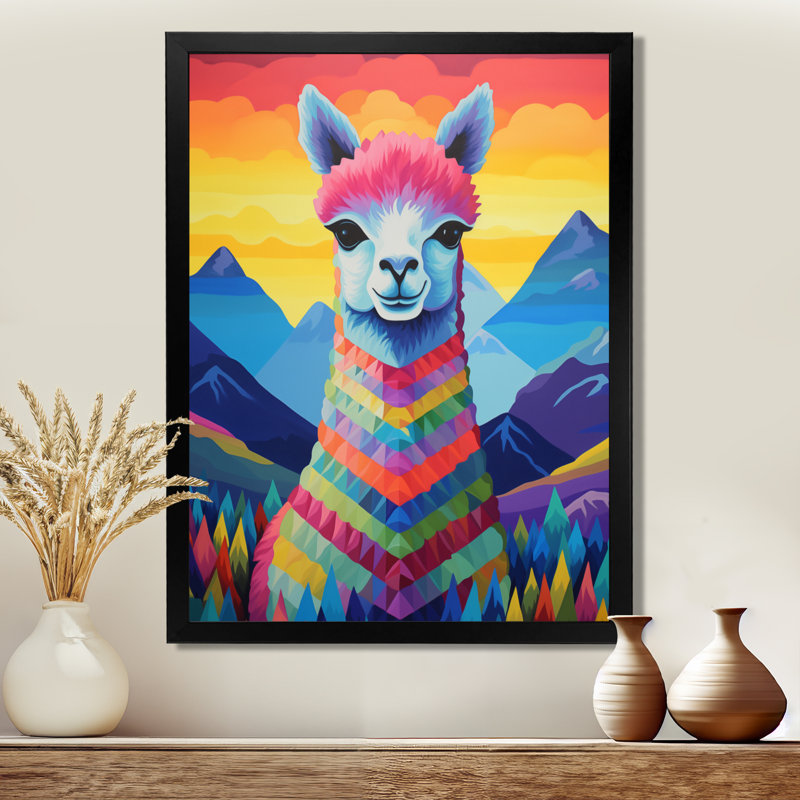 Alpaga coloré au Chili, paysage de montagne - lama, décoration murale, Cadre simple noir, H 20 po x l 12 po x P 1 po