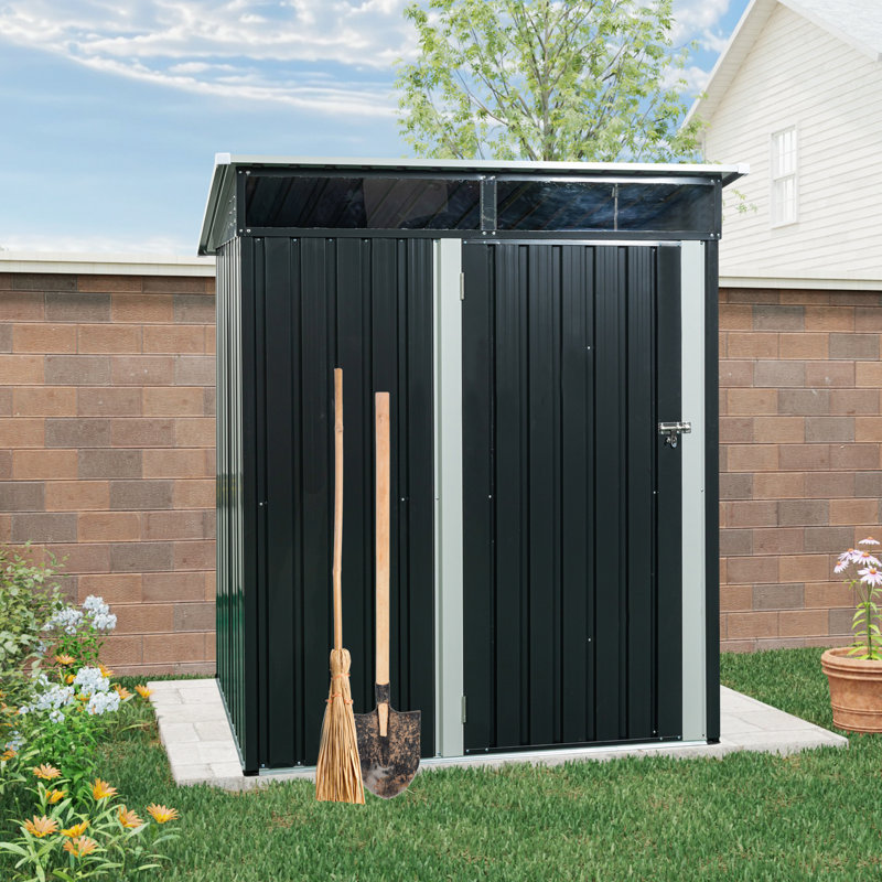 5x3 Metal Outdoor Storage Shed Black With Transparent Plate
