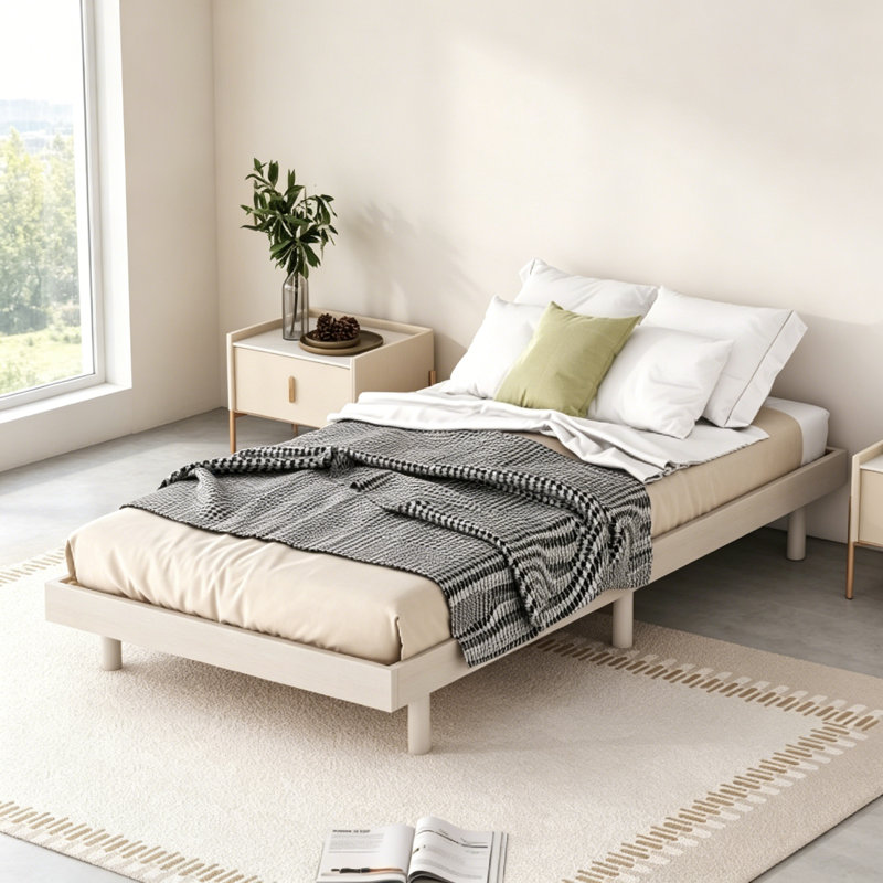 Structure de lit flottante de conception moderne, base de lit en bois, Lit simple, Blanchies