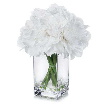 Dahlia 10 " Faux in Glass Vase