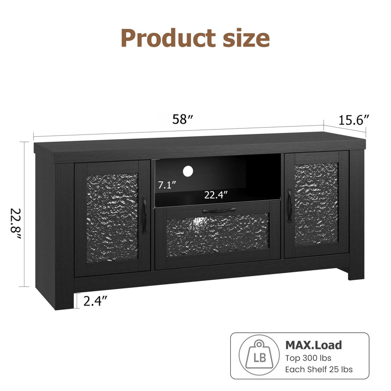 Farmhouse TV Stand for 55/65 Inch TV, Wood Entertainment Center with Acrylic Door Storage Cabinet, Adjustable Shelves, Sturdy TV Console Table for Living Room Bedroom