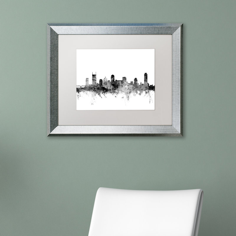 « nashville tn horizon b&w », impression encadrée, H 11 po x l 14 po x P 0,5 po, Noir, Cadre argenté