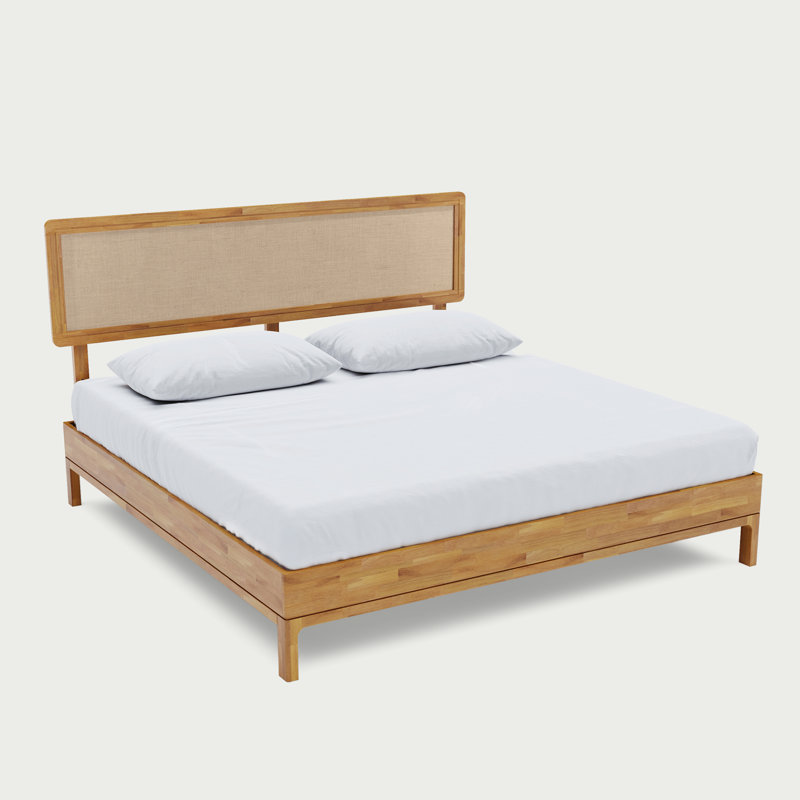 Anspach Solid Wood Platform Bed with Headboard, Bohemian Bed Frame, King, Light Natural