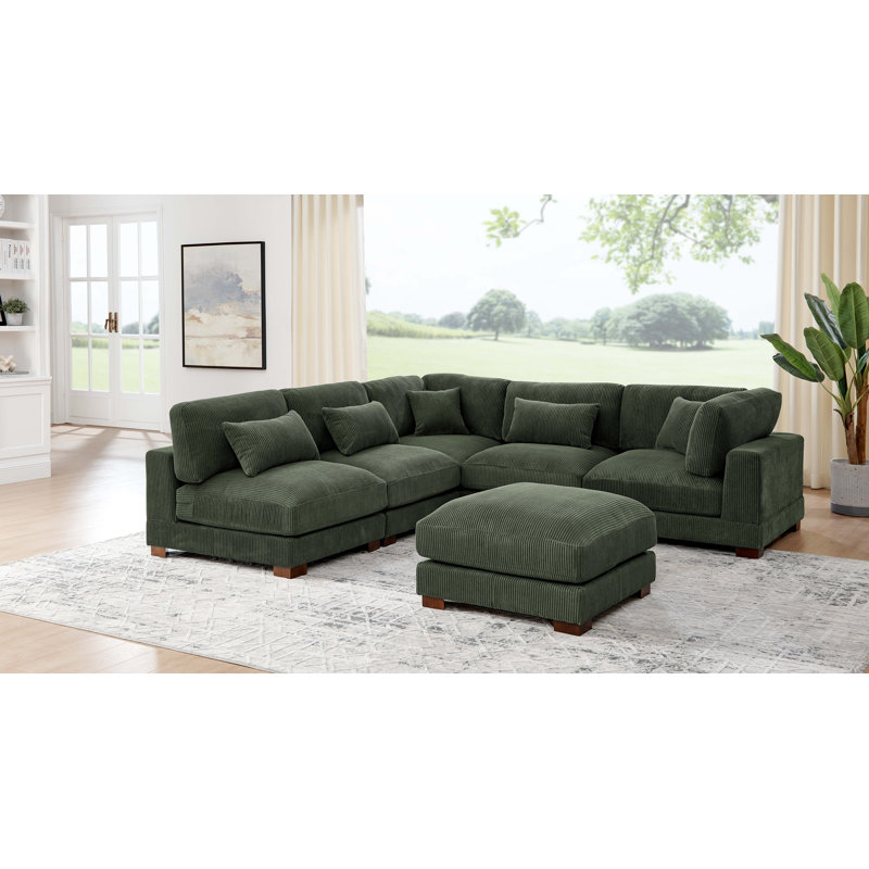 Moonwallow Modular Sectional, Dark Green Corduroy