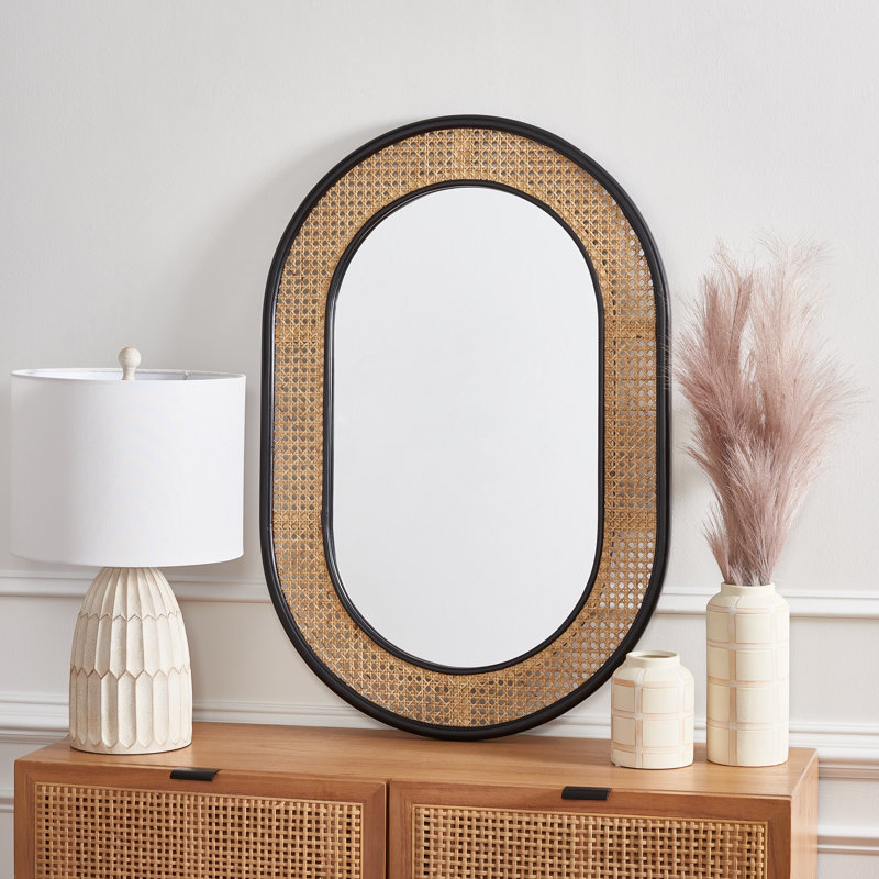 Juni Metal Oval Wall Mirror, Black