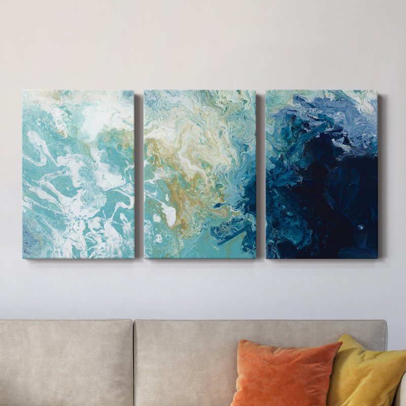 " Ocean Flow " 3 - Pieces, 40" H x 30" W x 1" D