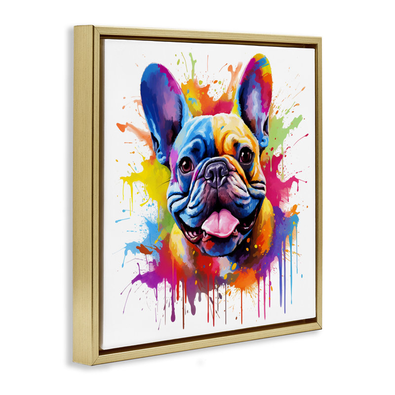 Bouledogue français moderne, Cadre flottant métallique doré, H 25 po x l 25 po