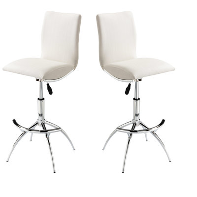 Of 2 Modern Bar Chairs, Soft White Texture Seat, Frame, Adjustable Height, Easy To Clean Foam Pad Contemporary Stool (2), With Texture, Metal Support, Comfort