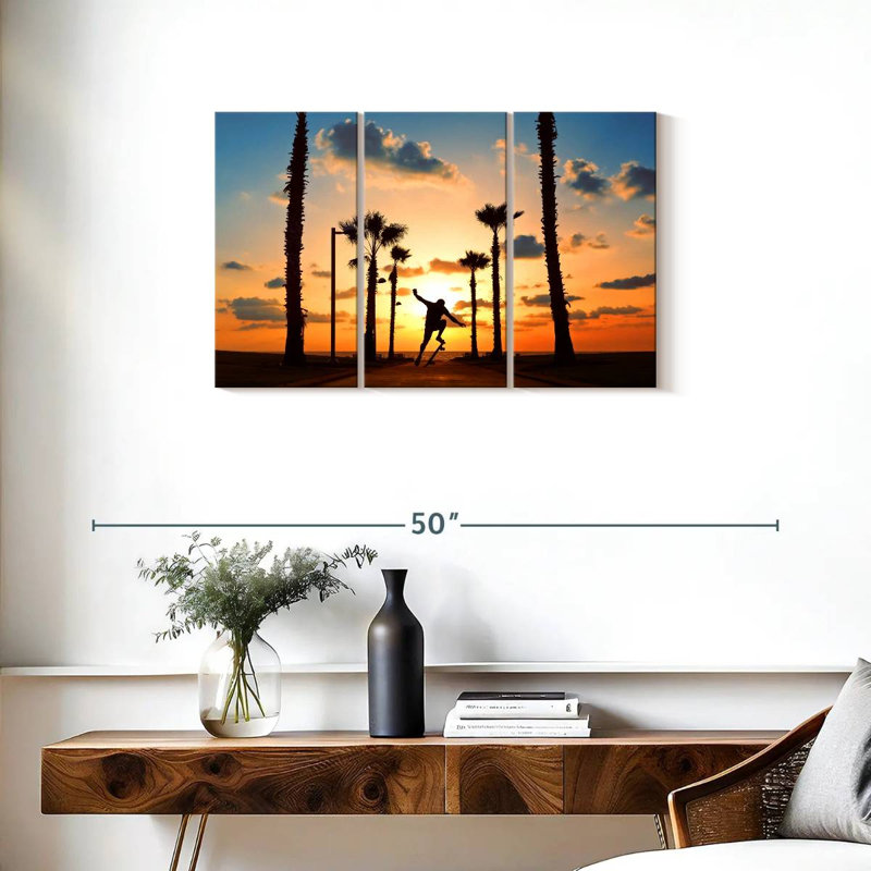 Skateboarding coucher de soleil ombre, H 20 po x l 33 po