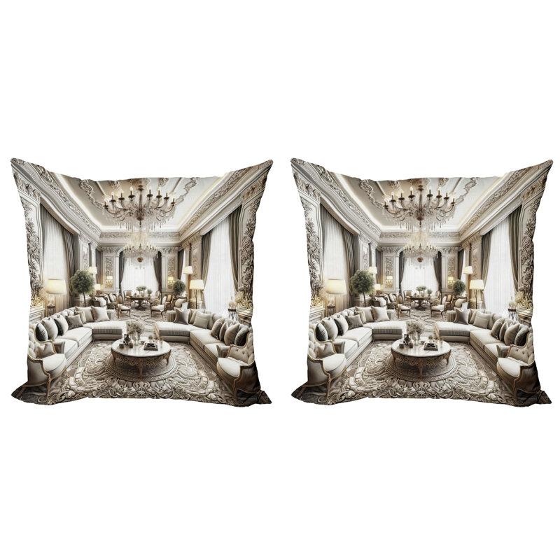 429975_Ambesonne, housse de coussin classique, paquet de 2 pièces majestueuses dans des tons neutres, H 18 po x l 18 po