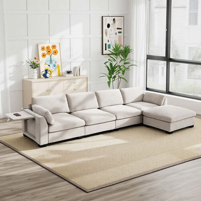 130" Chenille Modular Sectional Sofa With Ottoman