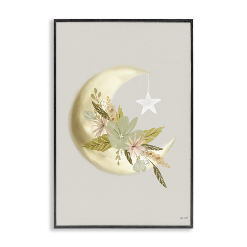 Lune avec fleurs, estampe numérique encadrée par House Fenway, H 18 po x l 12 po, Giclée encadrée noir minuit